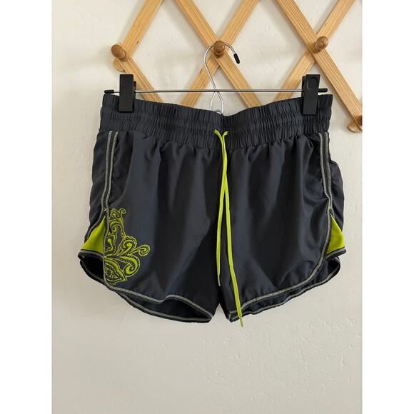 Athleta Shorts Women's Small Gray Green Kick Asphalt Running Pocket Paisley - Picture 1 of 8